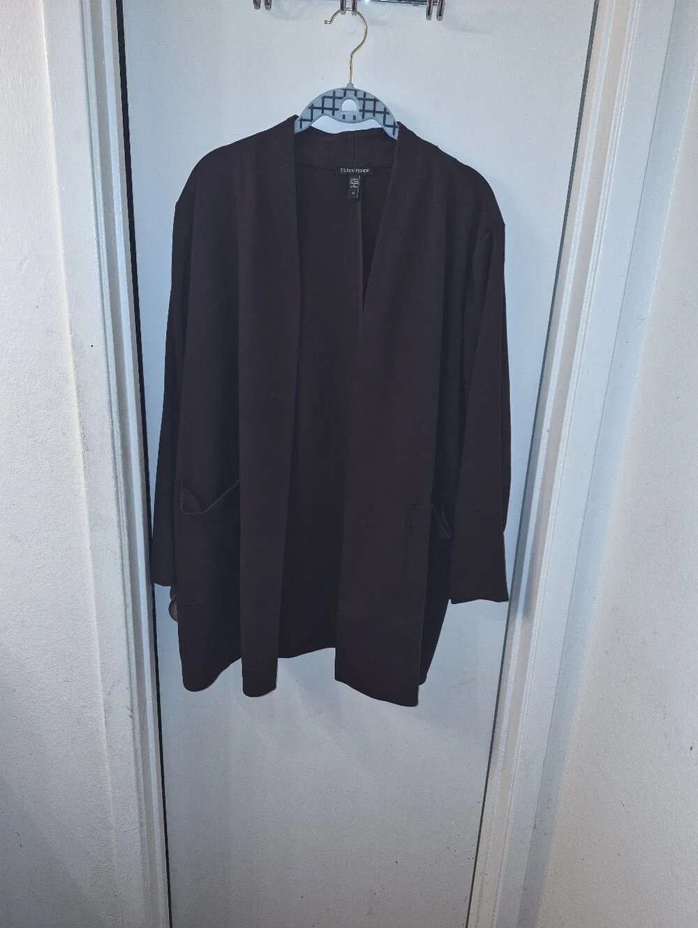 Eileen Fisher Brown Open-Front Trench Jacket